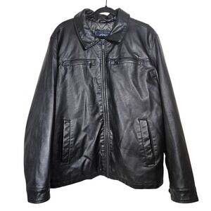 VTG 90s DOCKERS Black Faux Leather Bomber Jacket XXL Oversized Boxy Grunge Baggy